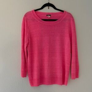 J Crew fluorescent pink Linen Crewneck Sweater